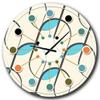 DesignQ Mid-Century Modern Wall Clock 'Retro Geometrical Abstract Minimal Pattern I' Blue Round Wall Clock for Home Decor view 1