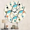 DesignQ Mid-Century Modern Wall Clock 'Retro Geometrical Abstract Minimal Pattern I' Blue Round Wall Clock for Home Decor view 2