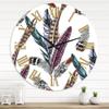 DesignQ Bohemian & Eclectic Wall Clock 'Colourful Boho Feather Set V' Animals Large Wall Clock for Bedroom Decor view 1