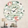 DesignQ Mid-Century Modern Wall Clock 'Floral Retro Pattern II' Blue Round Wall Clock for Home Decor view 2