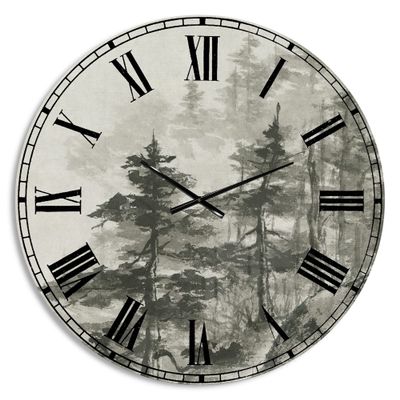 DesignQ Cabin & Lodge Wall Clock 'Asian Forest' Cottage/Country Large Wall Clock for Bedroom Decor