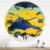 DesignQ Modern Wall Clock 'Abstract Marble Composition in Yellow and Blue I' Abstract & Fractals Large Wall Clock for Living Room Decor view 1