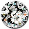 DesignQ Mid-Century Modern Wall Clock 'Retro Monochrome Flowers Pattern' Black Round Wall Clock for Home Decor view 1
