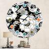 DesignQ Mid-Century Modern Wall Clock 'Retro Monochrome Flowers Pattern' Black Round Wall Clock for Home Decor view 2