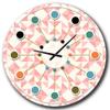 DesignQ Mid-Century Modern Wall Clock 'Abstract Geometric Pattern, Patchwork Quilting' Pink Round Wall Clock for Living Room Decor view 1