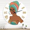 DesignQ Modern Wall Clock 'African American Woman with Earring & Turban' People Large Wall Clock for Kitchen Decor view 1