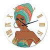 DesignQ Modern Wall Clock 'African American Woman with Earring & Turban' People Large Wall Clock for Kitchen Decor view 2