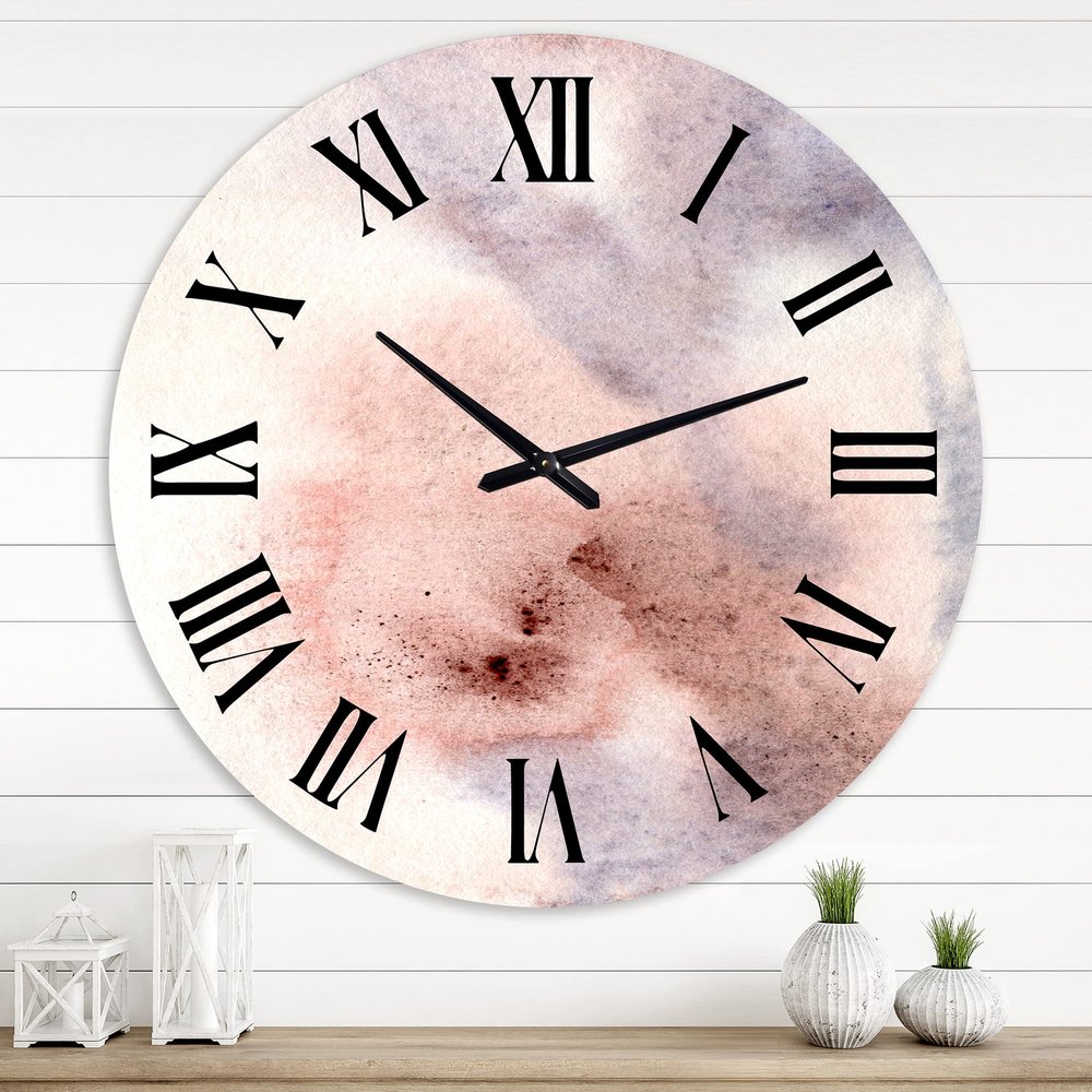 DesignQ Modern Wall Clock 'Pastel Abstract with Blue Pink Beige & Red Spots' Abstract & Fractals Large Wall Clock for Office Decor