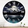 DesignQ Modern Wall Clock 'Fishing Boat Under Tropical Full Moon' Landscape & Nature Large Wall Clock for Living Room Decor view 1