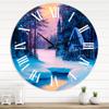 DesignQ Lake House Wall Clock 'Winter Landscape & The River House in The Woods II' Landscape & Nature Large Wall Clock for Kitchen Decor view 1