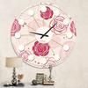 DesignQ Mid-Century Modern Wall Clock 'Roses Pattern' Pink Round Wall Clock for Kitchen Decor view 2