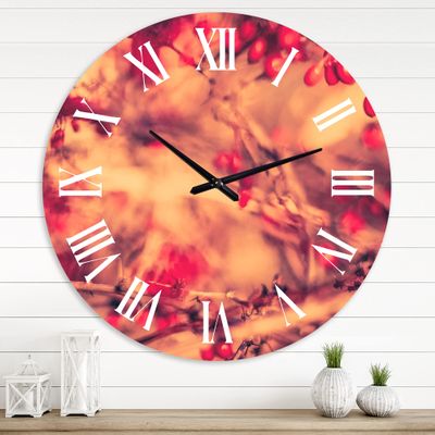 DesignQ Farmhouse Wall Clock 'Vintage Autumn Leaf III' Large Wall Clock for Office Decor