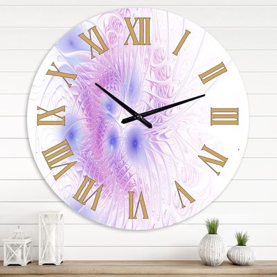 DesignQ Modern Wall Clock 'Floral Fractal II' Large Wall Clock for Living Room Decor