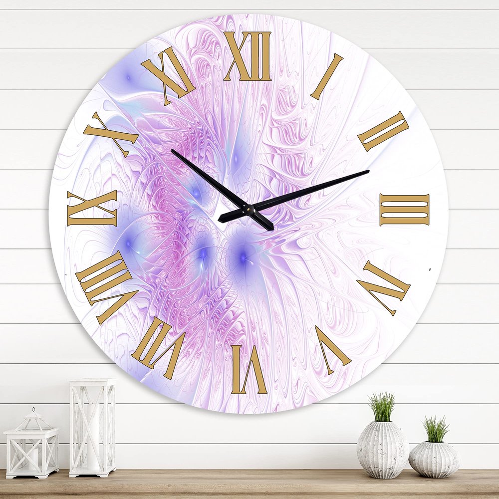 DesignQ Modern Wall Clock 'Floral Fractal II' Large Wall Clock for Living Room Decor
