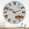 DesignQ Farmhouse Wall Clock 'Red Fox Running in White Snow I' Animals Large Wall Clock for Bedroom Decor view 1