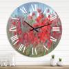 DesignQ Farmhouse Wall Clock 'Red Poppies in The RaIn' Large Wall Clock for Living Room Decor view 1