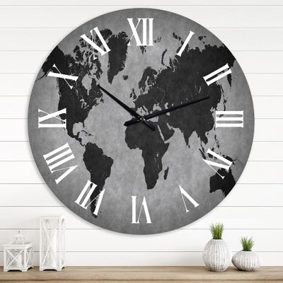 DesignQ Ancient Map of The World IX Vintage Metal Wall Clock 29" x 29" Analog Decorative Map Wall Clock for Home Dcor