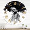 DesignQ Modern Wall Clock 'Monochrome Portrait of African American Woman III' People Large Wall Clock for Kitchen Decor view 1