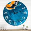 DesignQ Modern Wall Clock 'Abstract Marble Composition in Blue and Orange III' Abstract & Fractals Large Wall Clock for Bedroom Decor view 1
