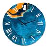 DesignQ Modern Wall Clock 'Abstract Marble Composition in Blue and Orange III' Abstract & Fractals Large Wall Clock for Bedroom Decor view 2