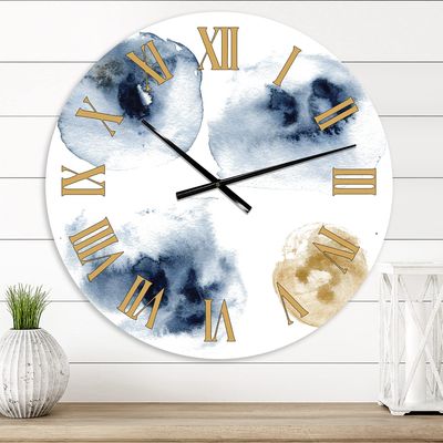 Abstract of Dark Blue and Gold Cloud  Oversized Modern Metal 23" Analog Decorative Wall Clock for Living Room, Bedroom & Office Decor