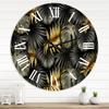 DesignQ Modern Wall Clock 'Black and Gold Tropical Leaves II' Floral & Botanical Large Wall Clock for Home Decor view 1