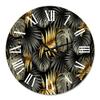 DesignQ Modern Wall Clock 'Black and Gold Tropical Leaves II' Floral & Botanical Large Wall Clock for Home Decor view 2