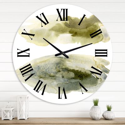 DesignQ Modern Wall Clock 'Dark Green Abstract Clouds I' Abstract & Fractals Large Wall Clock for Bedroom Decor