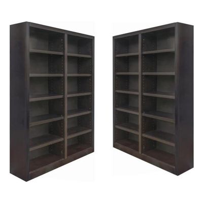 Home Square Tall 12-Shelf Double Wide Solid Wood 84" Bookcase, Set of 2, in Espresso