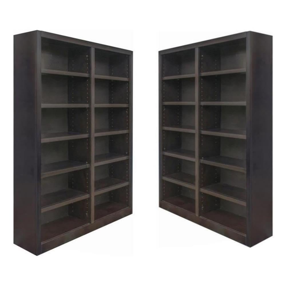 Home Square Tall 12-Shelf Double Wide Solid Wood 84" Bookcase, Set of 2, in Espresso
