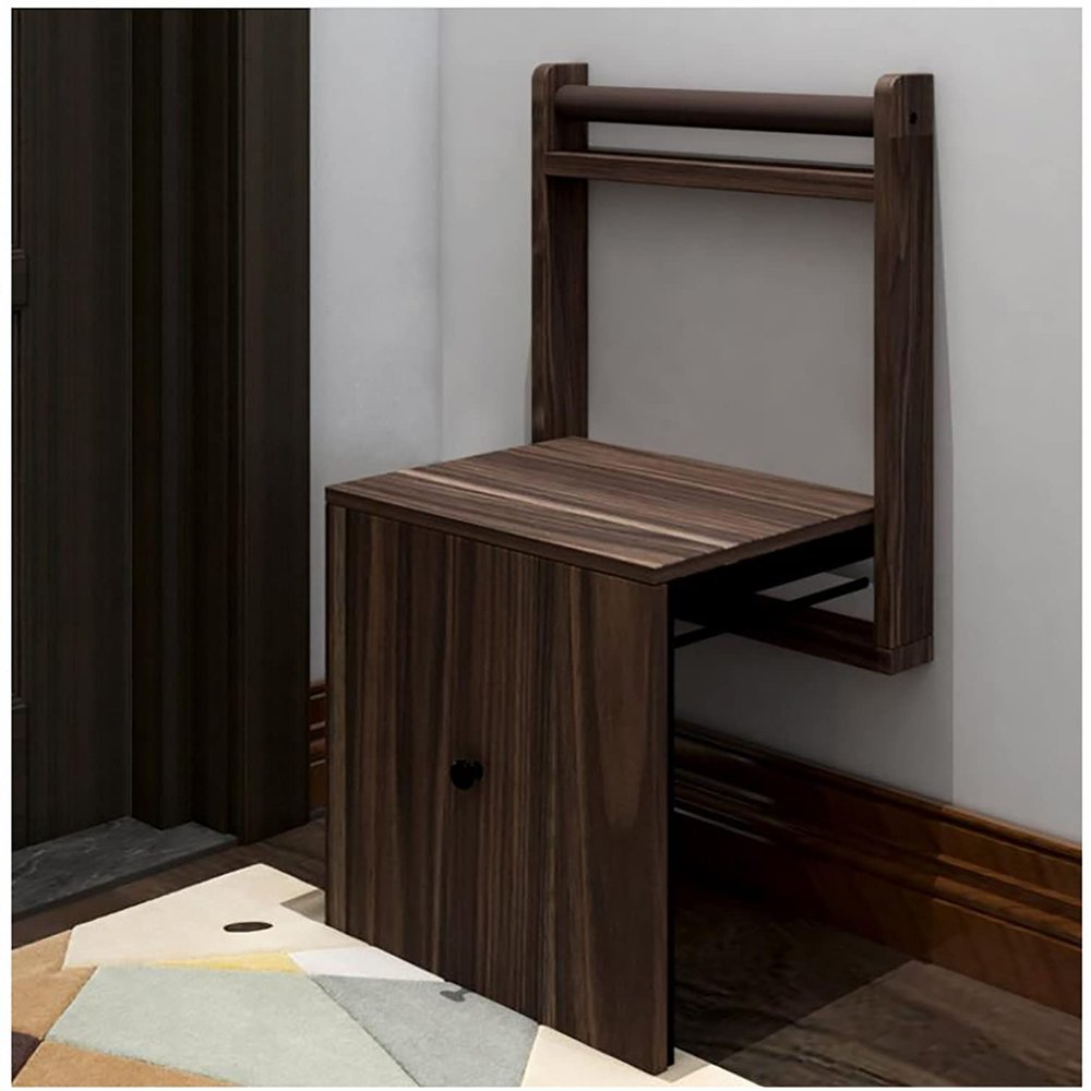 Folding Stools Folding Chair, Wall-Mounted Invisible Shoe-Changing Stool, Solid Wood Folding Wall Stool with Armrests, Saving Space Folde Stool(Color:Black Walnut)