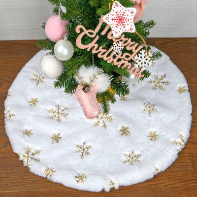 Faux Fur Christmas Tree Skirt,24 inches Luxury Tree Skirt with Gold Snowflake Sequin, Christmas Decorations Holiday Thick Plush Tree Xmas OrnamentsWhite and Gold,24 Inch