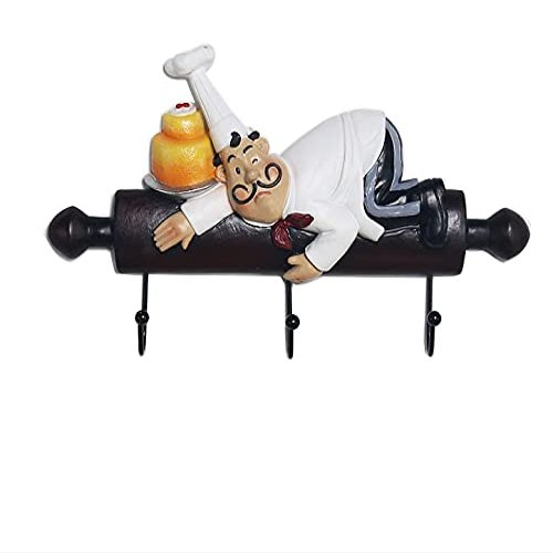 Cute Chef with Cake Kitchen Wall Decor Wall Hooks Hanger Hanging Decor, Kitchen Tools Holder Storage Organizer for Utensils, Oven Mitts, Coat, Apron, Pan, Pots & Hand Towels
