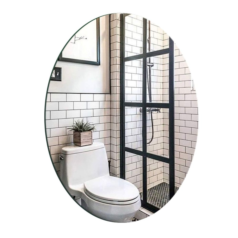 URINGO Oval Mirrors &Frameless Bathroom Mirror, Entryway Mirror - 60 x 70cm Decorative Hanging Mirror, Best for Vanity Washrooms Bathroom and Living Rooms