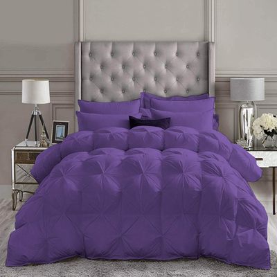 All Season Pinch Pleated Comforter Full (90'' x 90'') Goose Down Corner Tabs Cotton Baffle Pintuck Comforter Set Purple