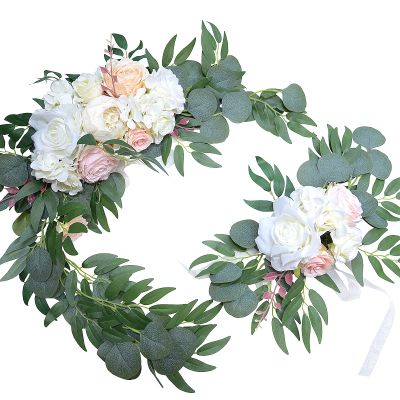 2PCS Artificial Peony Flower Swag, Wedding Arch Flowers Kit Peony Eucalyptus Floral Swag Wedding Backdrops for Reception Flower Arch Wedding Decorations for Ceremony
