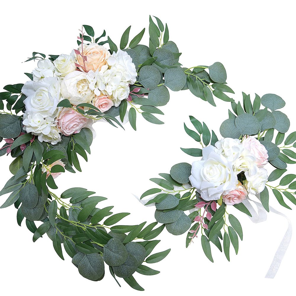2PCS Artificial Peony Flower Swag, Wedding Arch Flowers Kit Peony Eucalyptus Floral Swag Wedding Backdrops for Reception Flower Arch Wedding Decorations for Ceremony