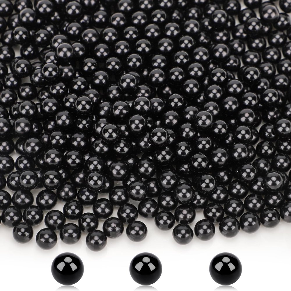 Suream 7500Pcs No Hole Polished Beads for Makeup Brush Organizer, Round Shiny Pearls for Vase Filler, Durable Beads for Wedding Centerpiece, Table Scatter, Home Birthday Party, 4mm/0.15Inch Black