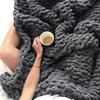 Chunky Chenille Knit Throw Blankets Handmade Bulky Yarn Knitted Blanket Soft Large Throw Blankets for Sofa Bed Boho Home Decor Dark Grey 8787 in view 1