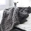 Chunky Chenille Knit Throw Blankets Handmade Bulky Yarn Knitted Blanket Soft Large Throw Blankets for Sofa Bed Boho Home Decor Dark Grey 8787 in view 3