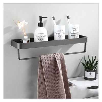 ZTBH Bathroom Divider Bathroom Gray Shelf, with Towel Bar Corner Shelves, Rack Hook Holder Bathroom Hardware Sets (Color : 40cm with bar)