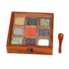 Will and Weaves Spice Box with Spoon in Shesham Wood for Kitchen Wooden Spice Box 9 Container with Lid Decorative Masala Dabba Organizer Handmade/Storage Racks Jars view 2