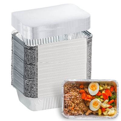 100 Pack Aluminum Foil Pans Disposable - 8.5"6"2" Foil Food Containers with Lids - 2.25 LB Heavy Duty Tin Foil Pans - for Cooking, Baking, Meal Prep and Freezer