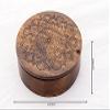 Will and Weaves Wooden Round Spice Box 8" inch Masala Box Engraved flower design Revolving lid 8 Compartments Spice Rack Brown view 2