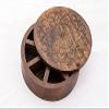 Will and Weaves Wooden Round Spice Box 8" inch Masala Box Engraved flower design Revolving lid 8 Compartments Spice Rack Brown view 4