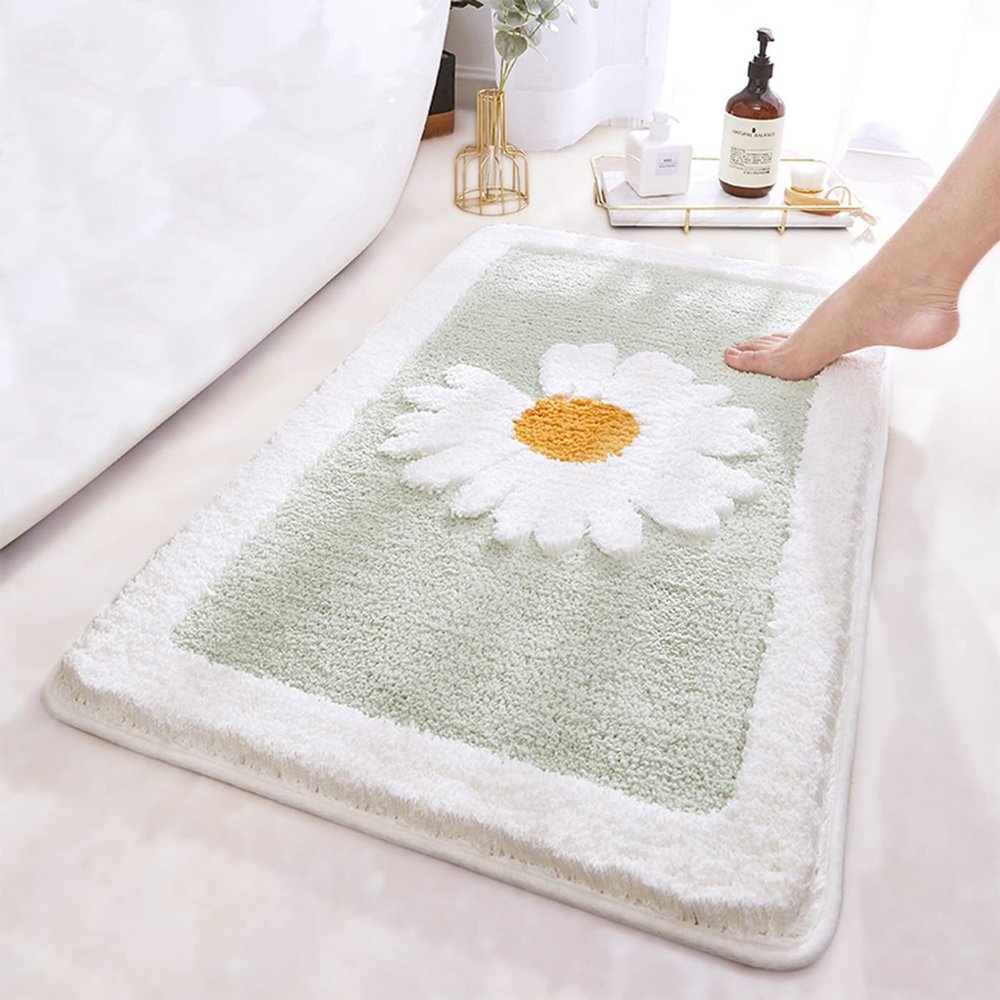 ANNARUGER Green Bathroom Rug, Ultra Soft Microfiber Shaggy Bath Mats, 20''x 32'', Extra Absorbent Bath Rugs, Machine Washable, Non-Slip Bathroom Carpet for Tub and Shower