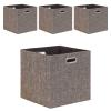 Fboxac Cube Storage Bins 1313 Linen Foldable Box with Handles, Collapsible Organization Basket Set of 4 Large Capacity Drawer for Closet Shelf Cabinet Bookcase Bedroom, Coffee view 1