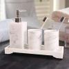 Crysdaralovebi Nordic Bathroom Set Marble Pattern Resin Washroom Accessories Toothbrush Holder Soap Dispenser Soap Dish Bathroom Tray for Weddi (4pcs Set) view 1