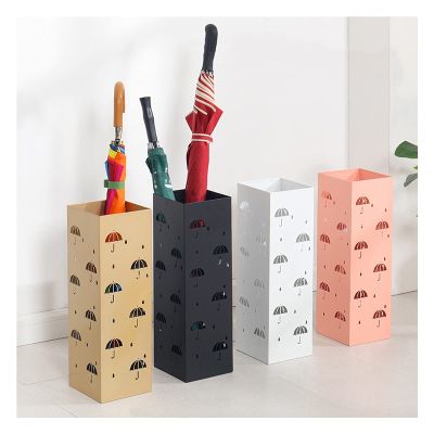 Umbrella Rack Modern Light Luxury Umbrella Holder, Metal Umbrella Stand, Hollow Umbrella Pattern Square Storage Box, for Corners of Entrance Corridors (Color : Black)