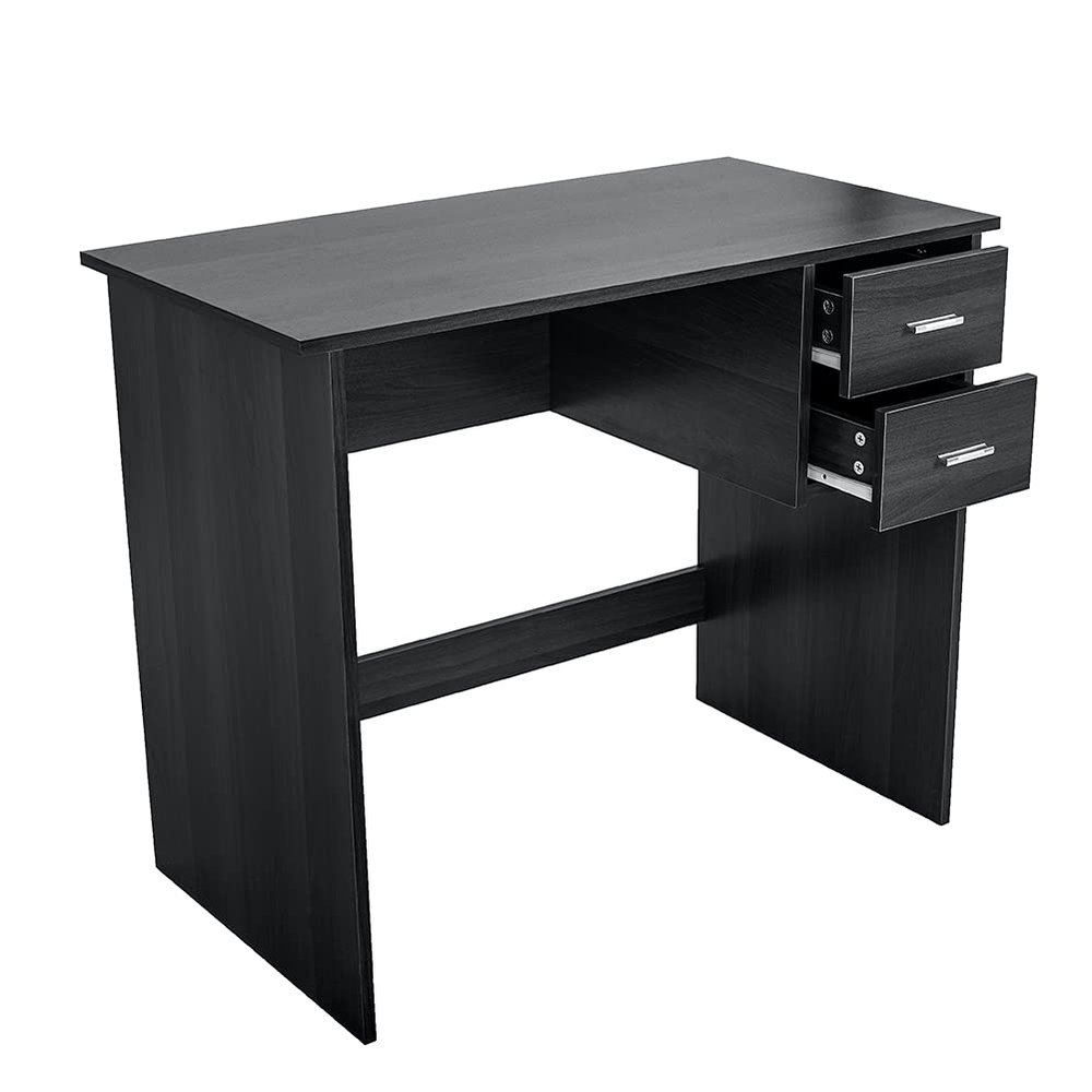 JUBANGLIAN Walnut Computer Desk Modern Office Table with 2 Pull Out Storage Drawers for Home Office Notebook Writing Desk with Stable Wooden Frame,Black